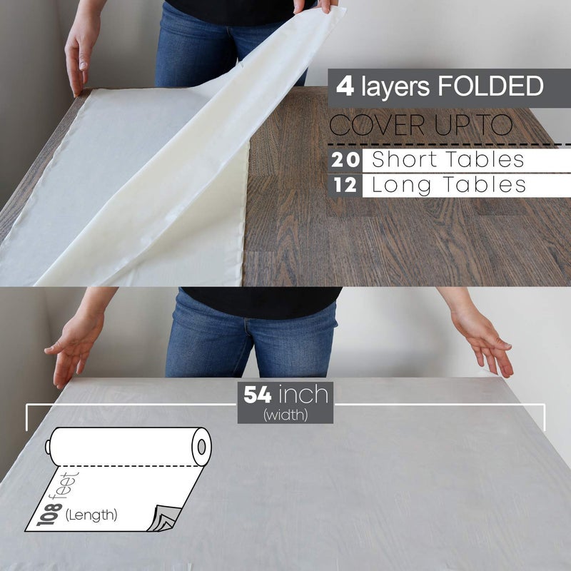 Neatiffy Disposable Plastic Table Cloth Roll | 54 in x 108 Ft Waterproof Tablecloth | Table Cover for Rectangle, Square, Round Oval Tables | Picnic, Party, Banquet, Birthdays, Weddings - Ivory - Image 5